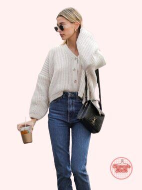 Chunky Knit Cream Button-Front Women's Cardigan